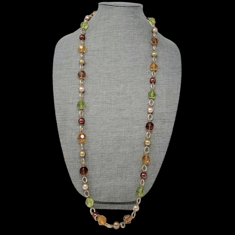 Kenneth Jay Lane KJL Multicolor Faceted Bead and Faux Pearl Long Necklace